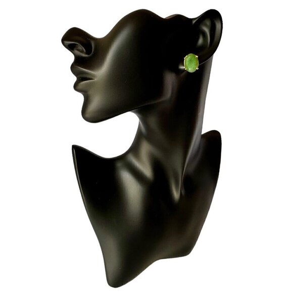 NEW Oval Stud Earrings Natural Green Aventurine 18K Gold Plated Classic 90s - Picture 5 of 11